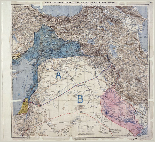 1024px MPK1 426 Sykes Picot Agreement Map signed 8 May 1916