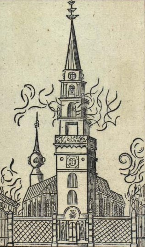 B   Vor Frue Kirke skudt i Brand af Fjenden Natten imellem den 4  og 5  September 1807 