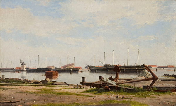 Christoffer Wilhelm Eckersberg   View of the wharf at Nyholm with the crane and some warships   Google Art Project
